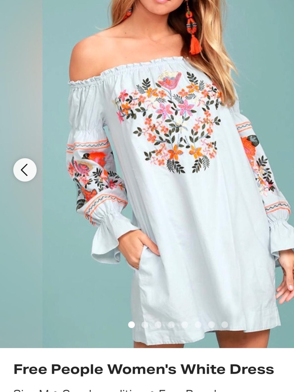 Free People Light Blue Off-Shoulder Peasant Top with Elastic Trim